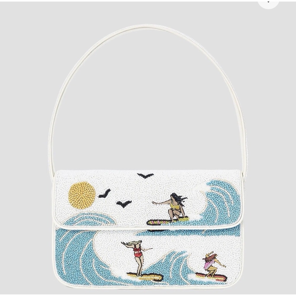 STAUD Tommy Beaded Shoulder Bag Surf Babes Surfer Girls Hawaiian MSRP $350